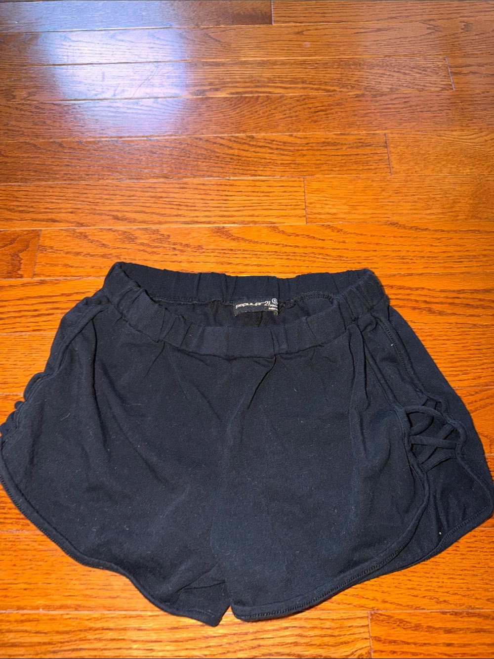 Girls Black Athletic Shorts with Side Lace Detail